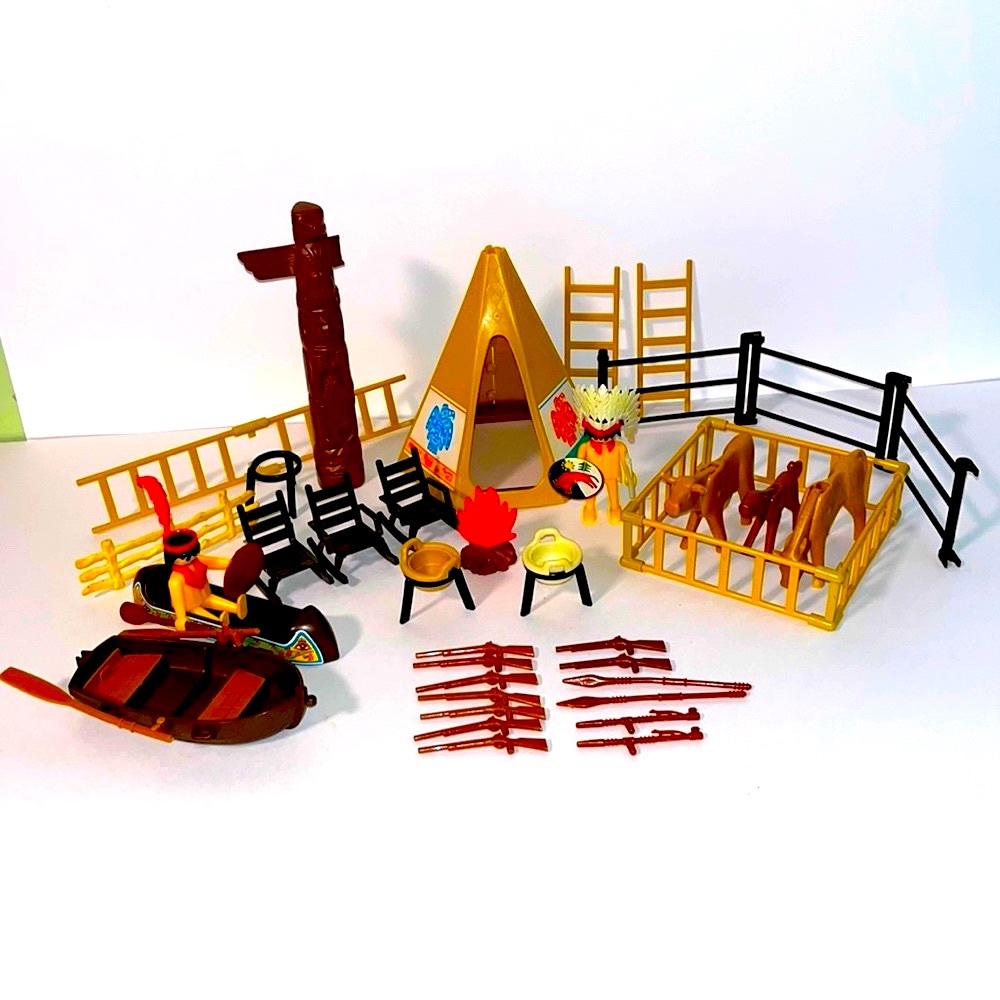 Vintage Playmobil Geobra Indian Lot – 1970s Figures & Accessories